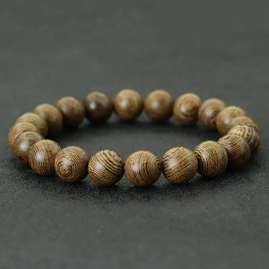 Natural Wooden Wenge Beads Mens Bracelet for Meditation Yoga