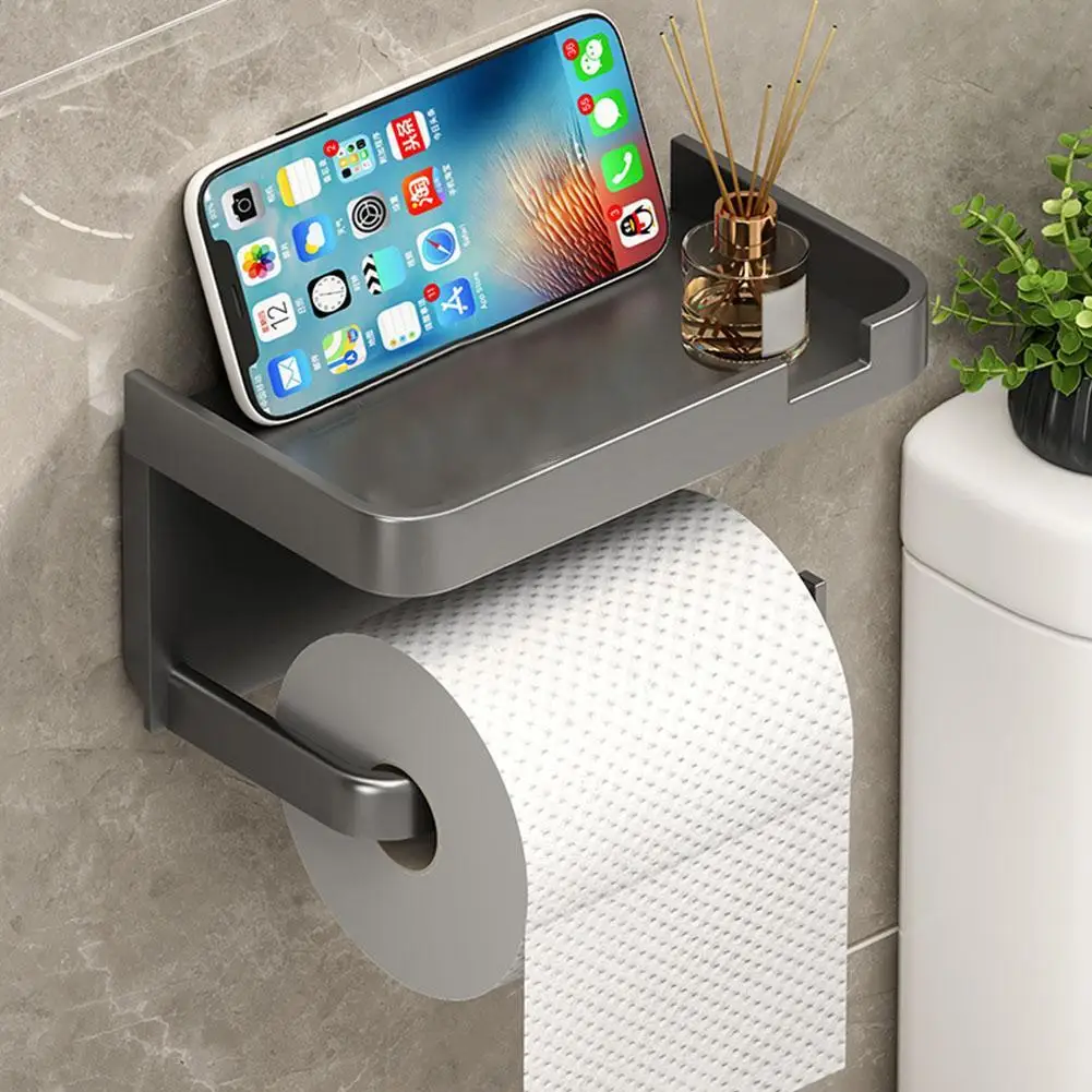 Wall Mounted Toilet Paper Holder Rustproof Thickened Plastic Storage Rack For Bathroom Kitchen 2 In 1 Toilet Paper Roll Holder