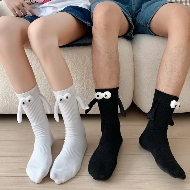 Magnetic Attraction Hands Black White Cartoon Eyes Couples Socks 1 Pair Club Celebrity Couple Socks Ins cartoon socks