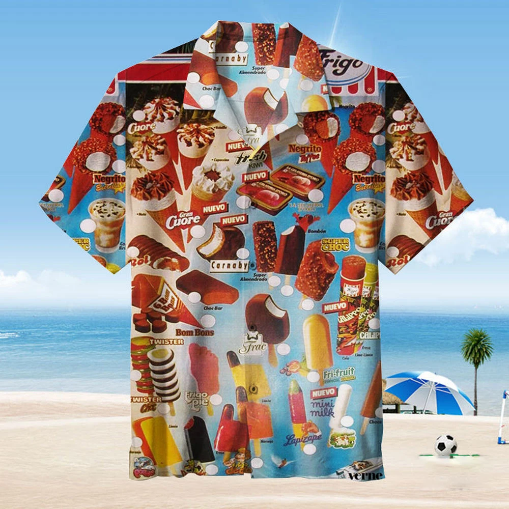 thumbnail image 1 of Camisa hawaiana 2024 para hombre, camiseta de verano con helado, estampados de playa, camisa de manga corta, tops casuales, diseño original, ropa para hombre, 1 of 4