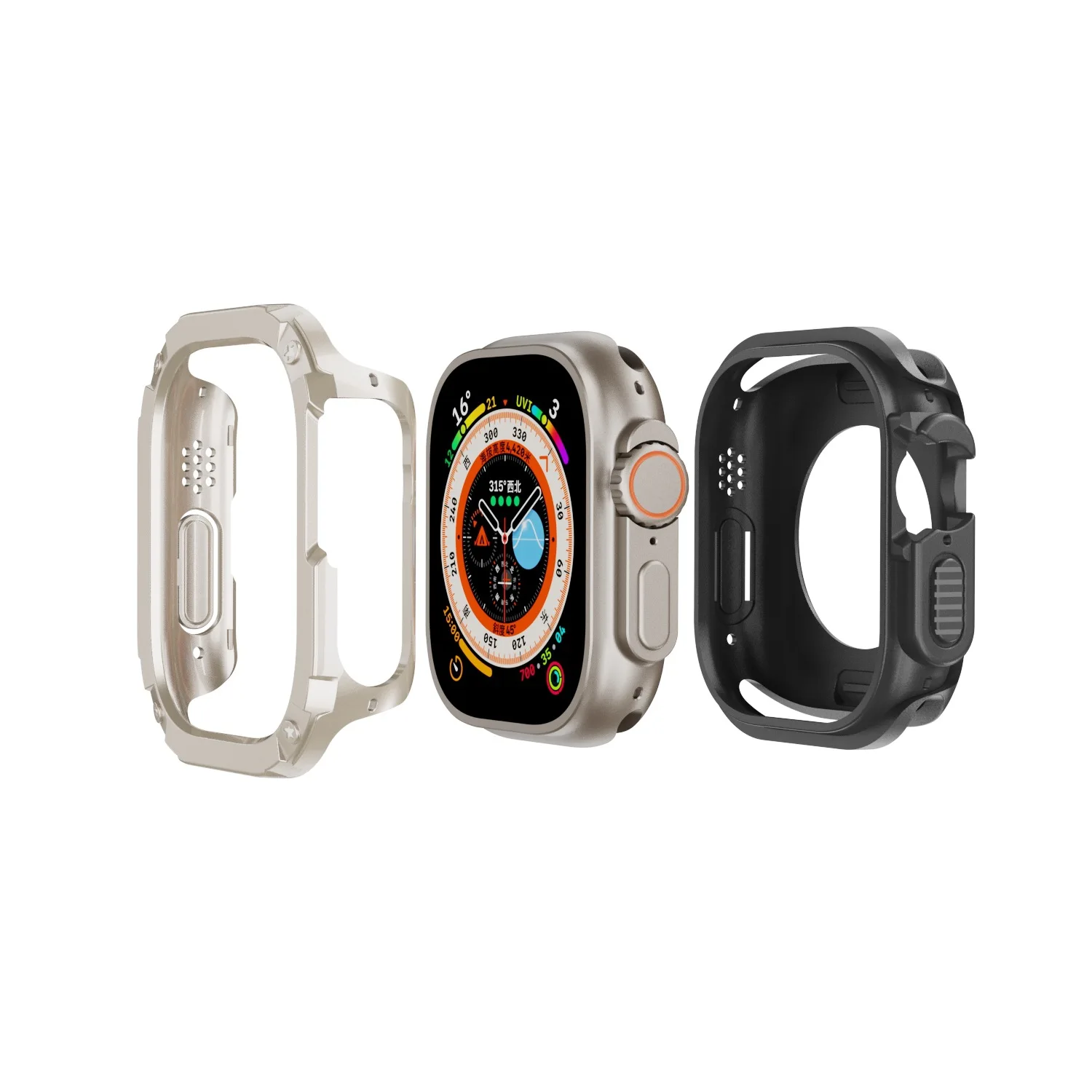 Apple Watch 시리즈 8/7/SE/6/5/4 용 2 in 1 케이스 Ultra 41mm 45mm 40mm 44mm 49mm TPU + PC iwatch 용 충격 방지 보호 범퍼