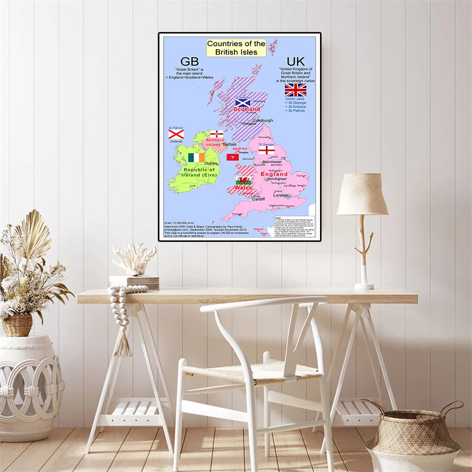 42*59cm Political Map of The UK Vintage Canvas Painting Decorative Wall Art Poster Living Room Home Decoration School Supplies