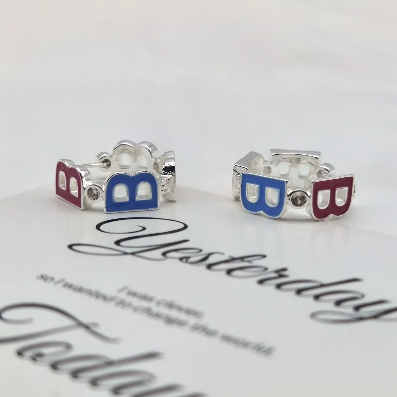 Letter-B Hoop Earrings For Women Female Girl High Quality Solid Silver Plated Circle Round Ear Fashion Jewelry