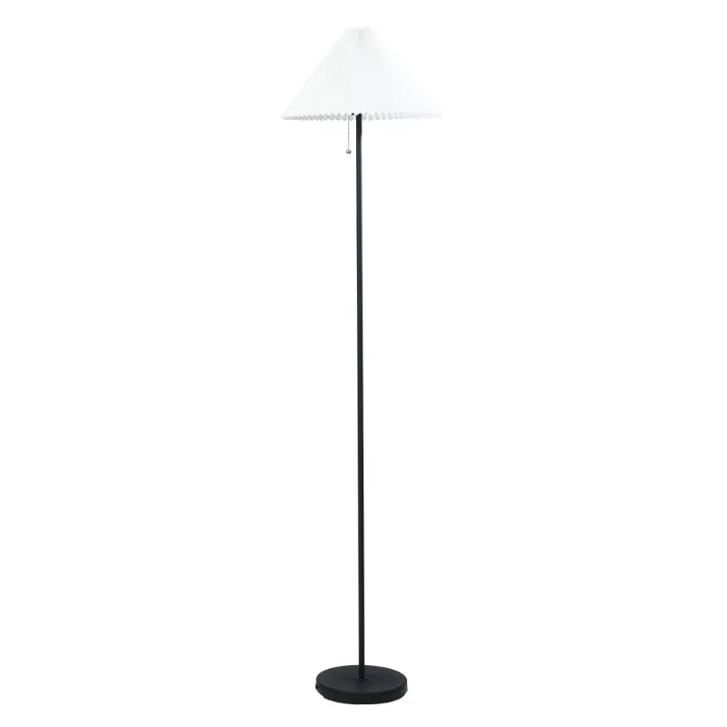

64" Contemporary Matte Black Metal Floor Lamp, with Pleated White Lampshade