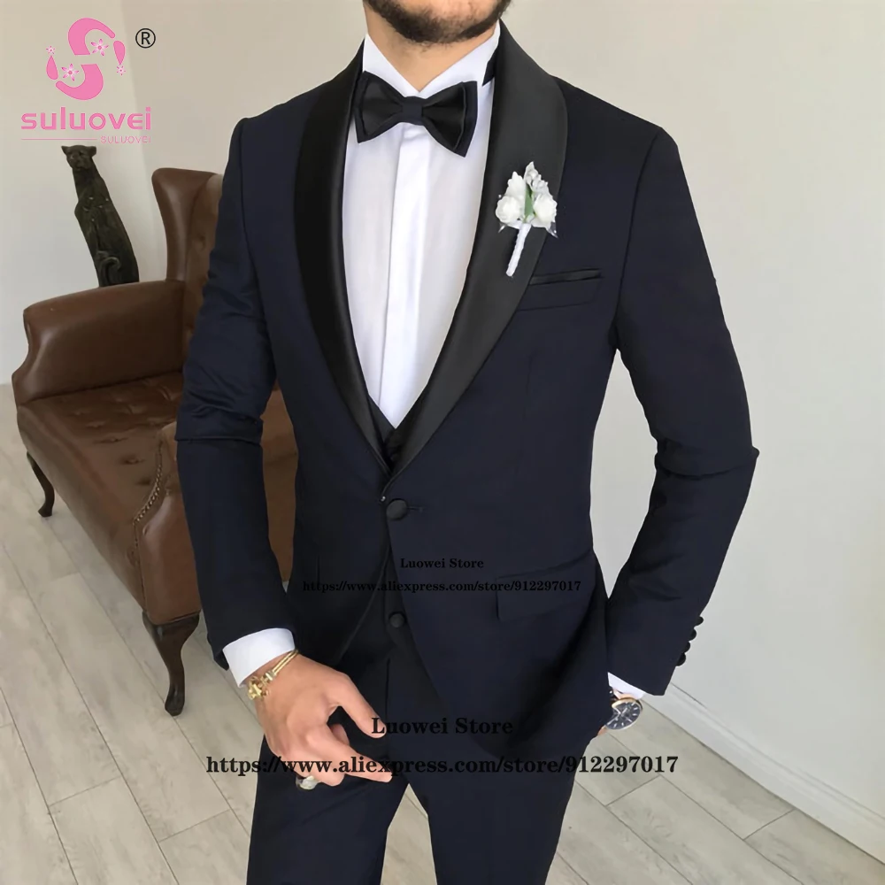 

Fashion Slim Fit Suits For Men 3 Piece Jacket Vest Pants Set Male Business Blazer Formal Groom Wedding Party Shawl Lapel Tuxedo