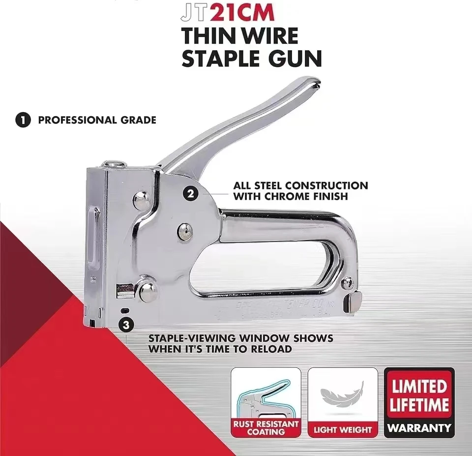 스테이플 건 헤비 듀티, 3000개의 스테이플이 포함된 3-in-1 스테이플러 건, 수동 브래드 네일러 전력 조정 스테이플러 건