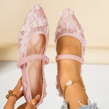 Women's Net Ballet Flats Fashion Sweet Pointed Head Mary Jane Shoes for Women Sandal Elegant Flowers Design Women's Dress Sandal