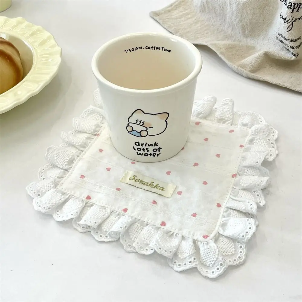 New Soft Lace Placemats Heart Flounced Table Cotton Napkins Square Cup Mat Table Decor