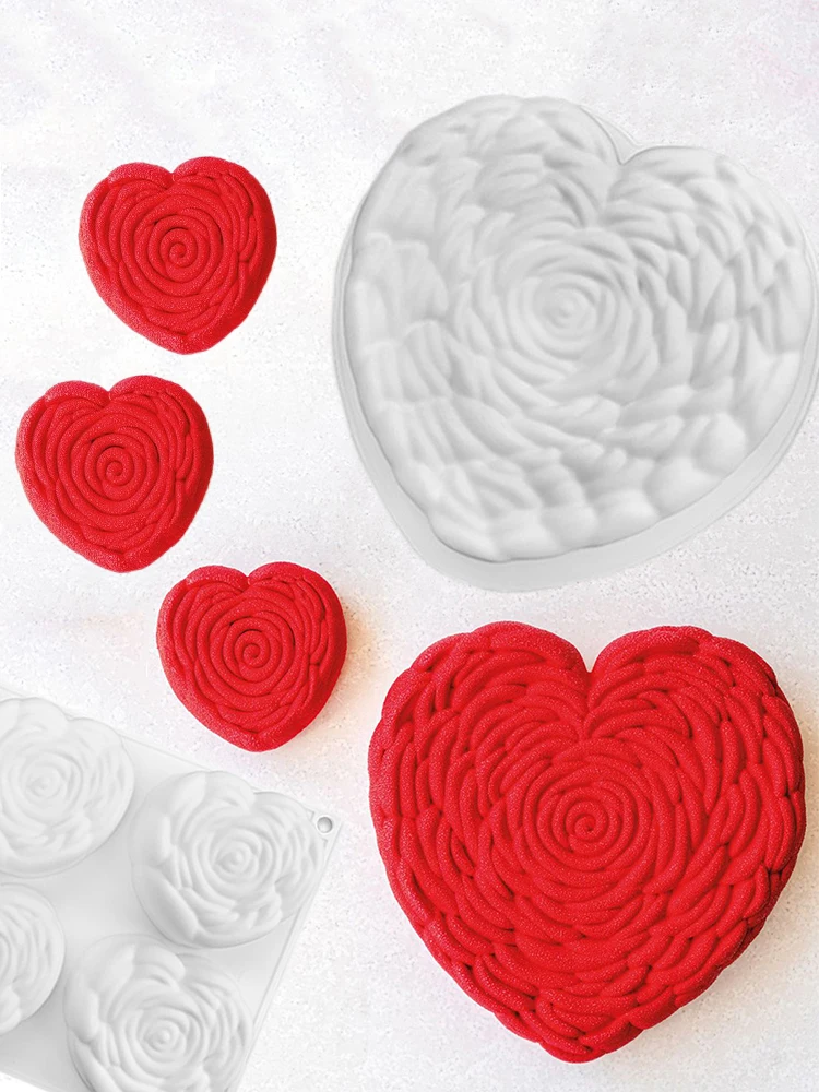 

6 cavity Heart Mousse Pastry Moulds Flower Silicone Cake Molds for Valentine's Day Rose Dessert Baking Tools Kitchen Bakeware