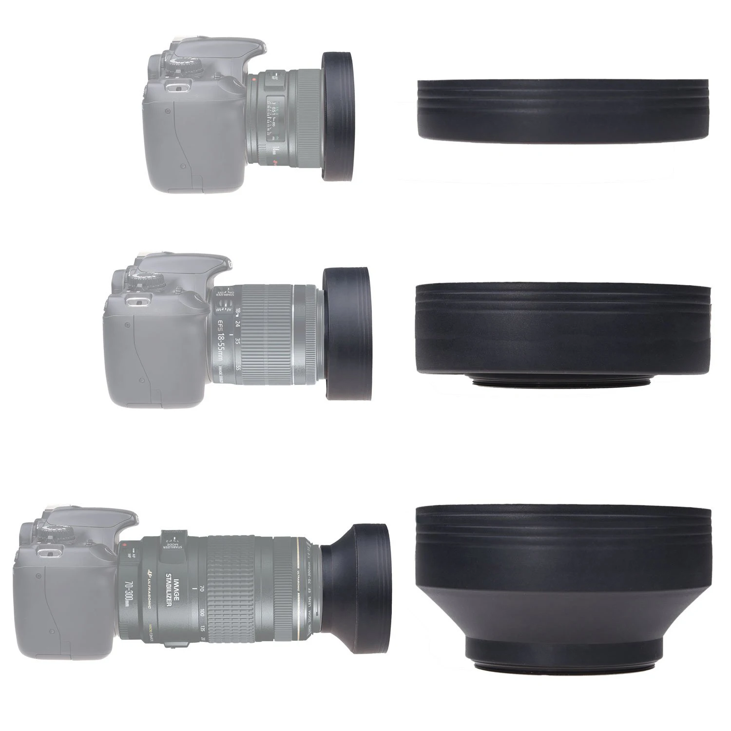 

52mm 3-Stage 3 in1 Collapsible Rubber Foldable Lens Hood 52 mm DSIR Lens for Canon Nikon Sony Pentax Panasonic Samsung camera