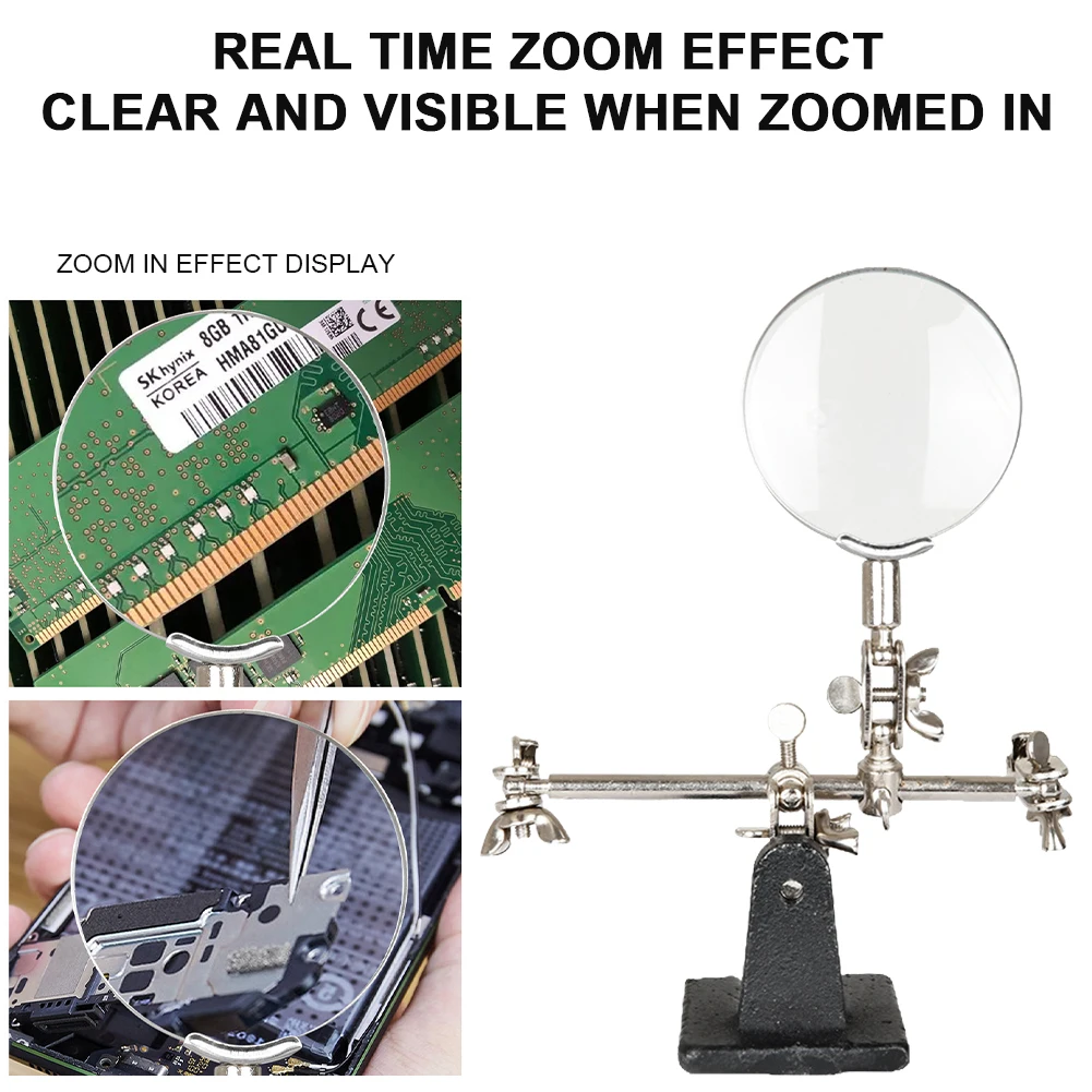 5X Helping Hand Magnifying Glass with Auxiliary Clip 360° Adjustable Soldering Iron Station Stand Third Hand Welding Repair Tool