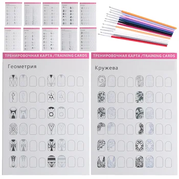 Nail Art Practice Sheet 12Pcs Nail Art Book Design Practice With 12Pcs Nail Liner Pen Lines Drawing Painting Template Learning 1