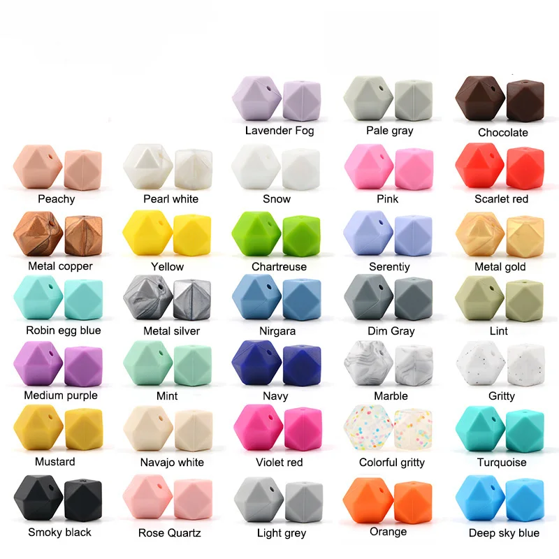 LOFCA Wholesale 10pcs/lot Hexagon Beads 17mm Geometric Silicone Beads BPA Free Chewable Baby Teethers Teething Pacifier Clip