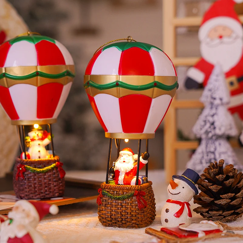 Christmas Glowing Ornaments, Santa Claus Snowman Hot Air Balloon with LED Light, Christmas Tree Ornaments Kids Toy New Year Gift 3