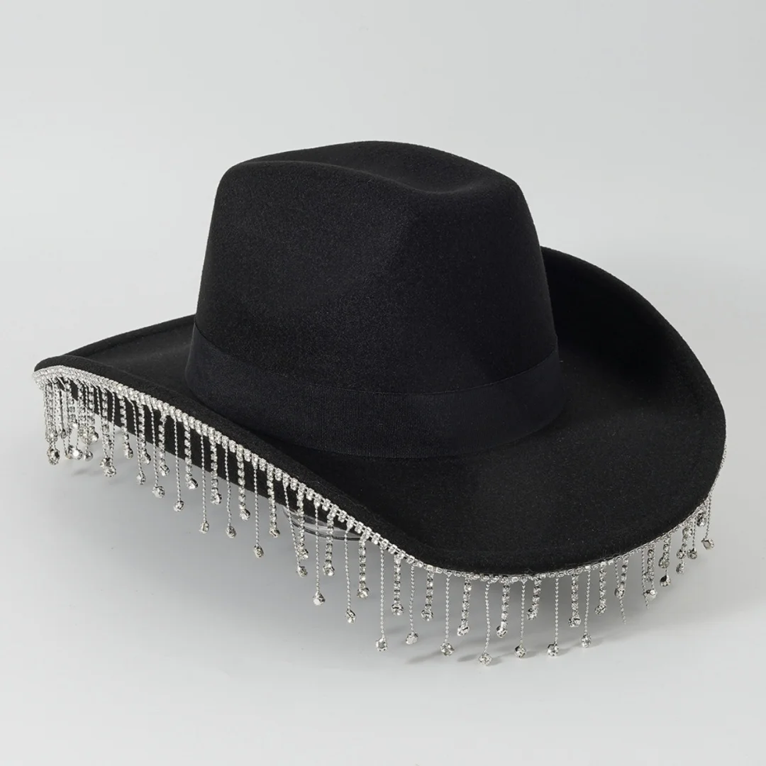 Fashion Hat 1PCS Diamond Tassel cap Acrylic drill summer sun hat stage performance party hat Bride