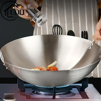 Large Stainless Steel Wok with Dual Handles 1