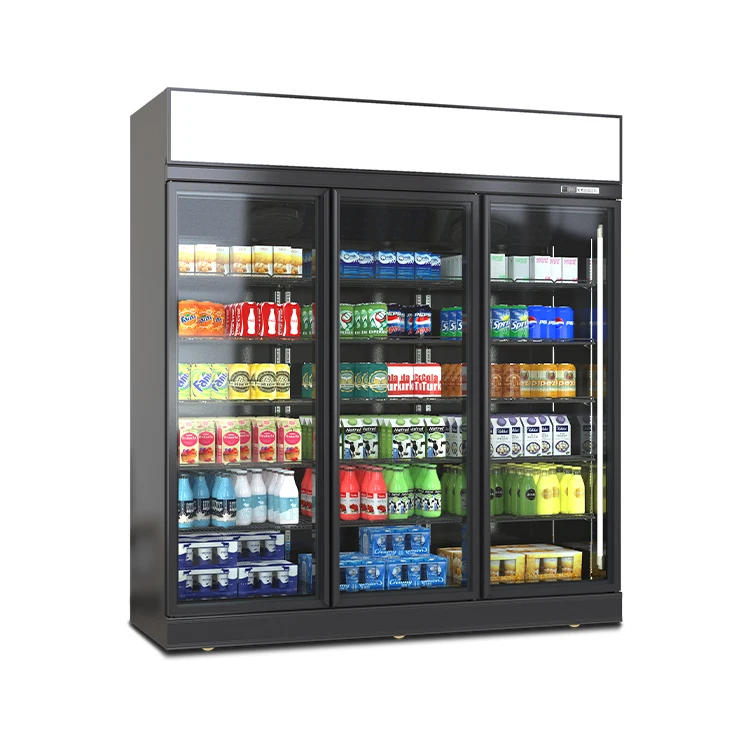 Commercial Store 3 Glass Door Beverage Display Cola Cooler Refrigerator For Drinks