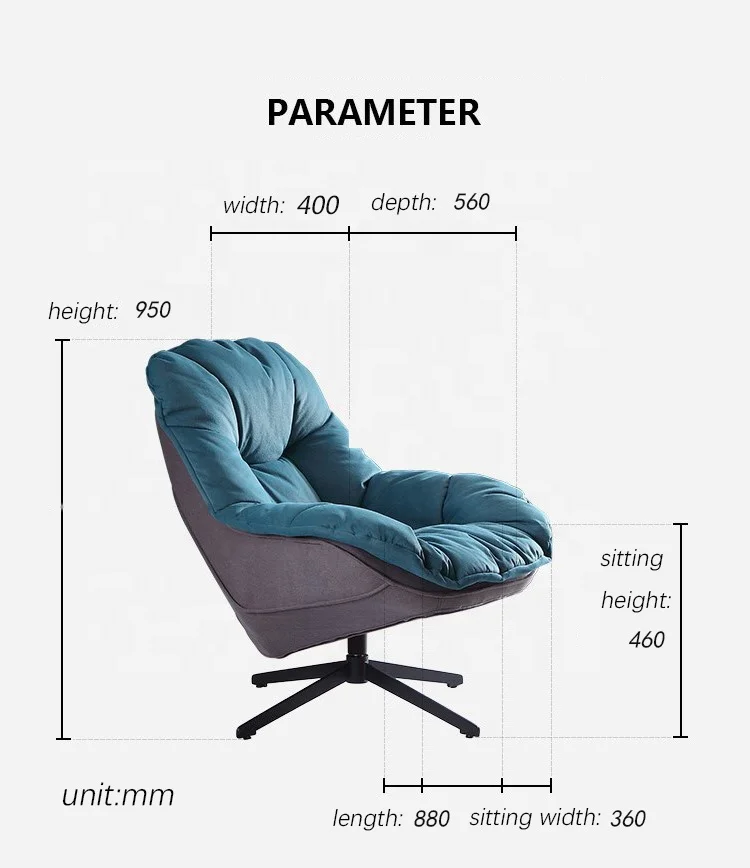 Padded Seat Coffee Chairs Lake Blue Swivel Chairs fabric Sofa For Balcony And Living Room