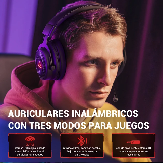 Auriculares inalámbricos para juegos, auriculares Bluetooth con micrófono  para PS4, PS5, Switch, Xbox, PC, 2.4 GHz, baja latencia, sonido estéreo