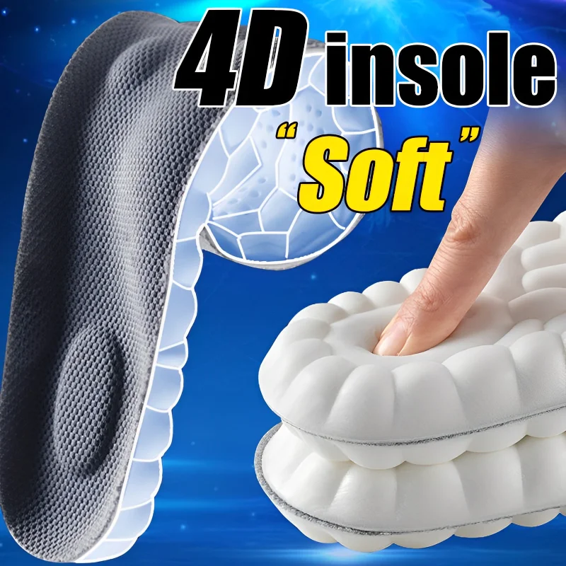 4D Shock Insoles Soft High Elasticity Shoe Pads Breathable Deodorant Shock Absorption Cushion Arch Support Insole Men Women
