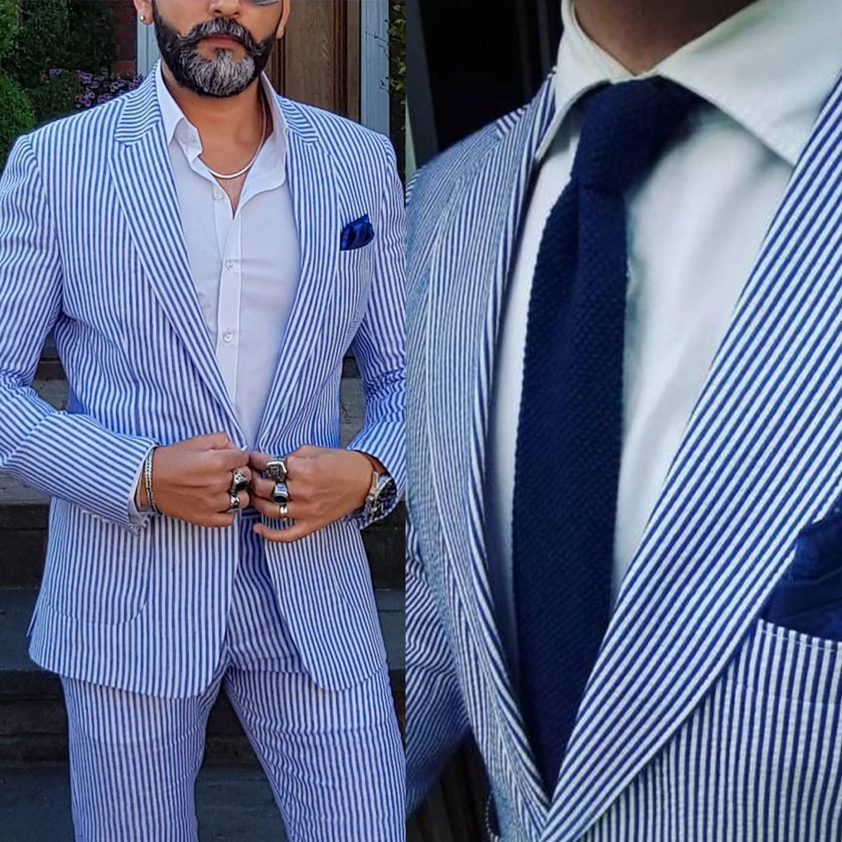 New Men's 2 Pieces Single Breasted Pinstripe Suit