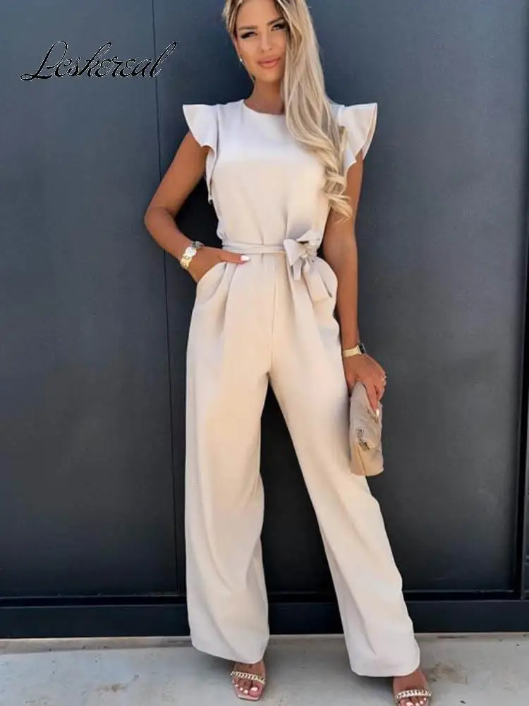 

2024 Summer Short Sleeve Wide Leg Jumpsuit For Women Elegant Romper Vintage Streetwear Jumpsuits Overalls Women Jump Suit Woman