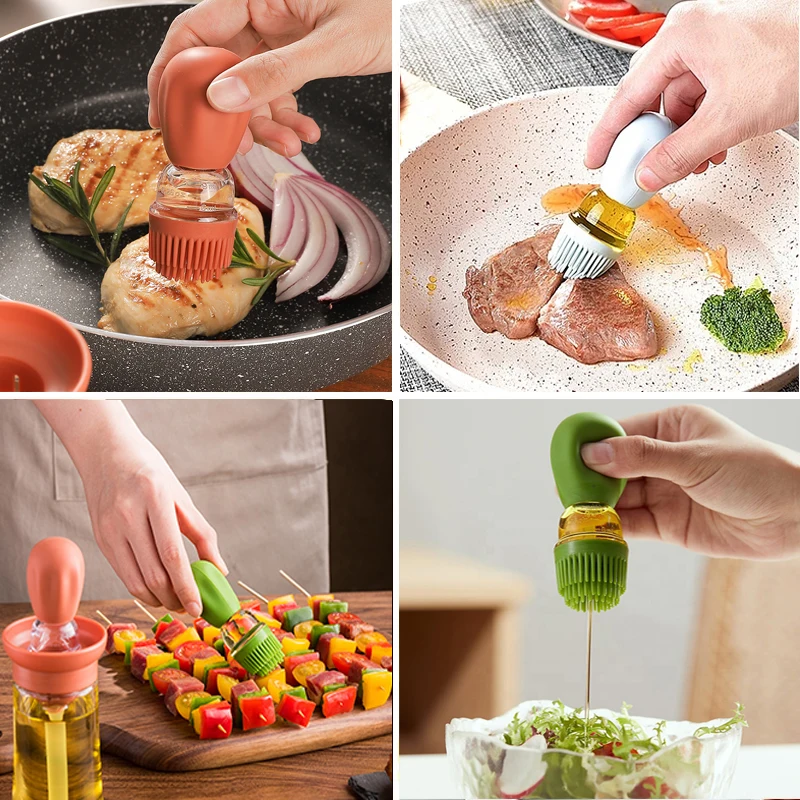 Kitchen Oil Bottle Silicone Glass Oil Container With Brush Barbecue Spray  Bottle Oil Dispenser For Kitchen Cooking BBQ Oil Cruet - AliExpress