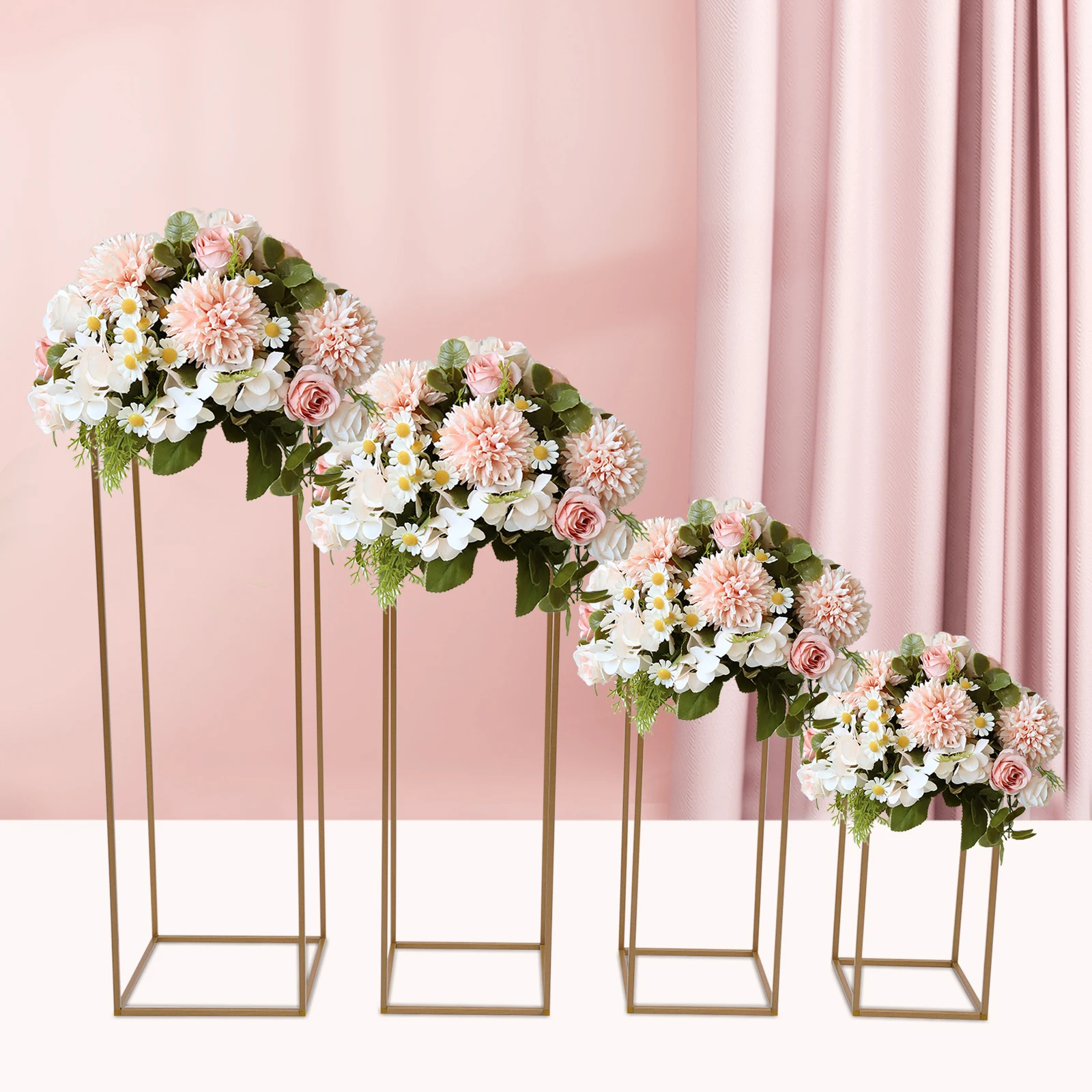 4Pcs Metal Plating Floral Decor Vase Floor Column Stand Road Lead Wedding Supply wedding flower stand