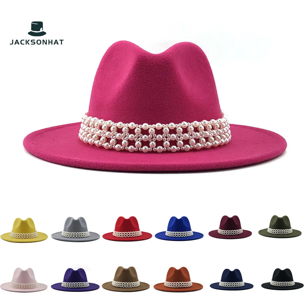 

Women's Fedora Hat handmade pearl accessories elegant luxury retro sweet 2022 NEW fashion Panama ins hot selling hats for woman