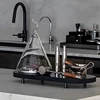 Modern Stainless Steel Glass Kitchen Hotel Table Sideboard Serving Tray Metal Tall Standing Cake Plate Storage Refreshment Tray 3