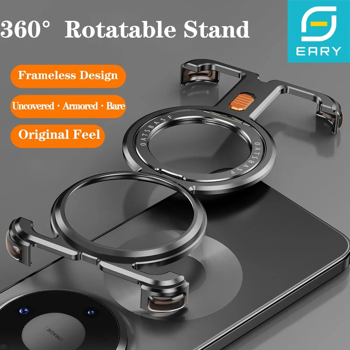 Eary Metal Phone Case with 360° Rotation Magnetic Kickstand and Shockproof Bumper
