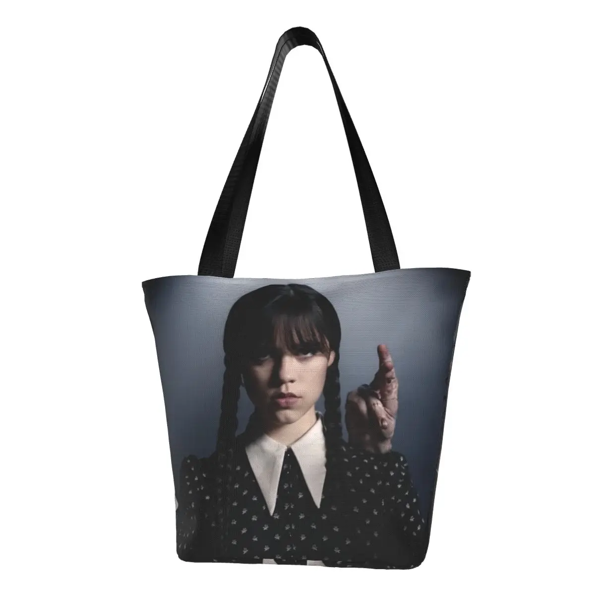 

Custom Wednesday Addams Canvas Shopping Bags Women Washable Groceries Supernatural Horror Movie Tote Shopper Bags