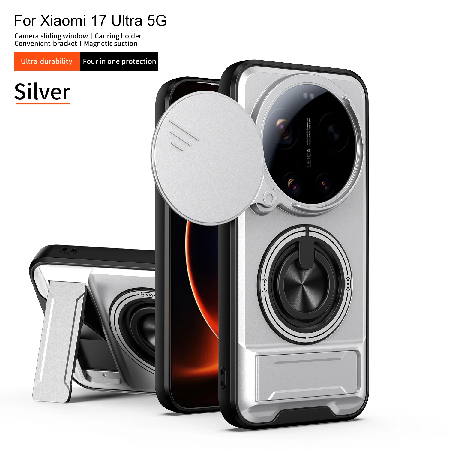 Magnetic Stand Shockproof Armor Phone Case with Slide Camera Protector and Kickstand