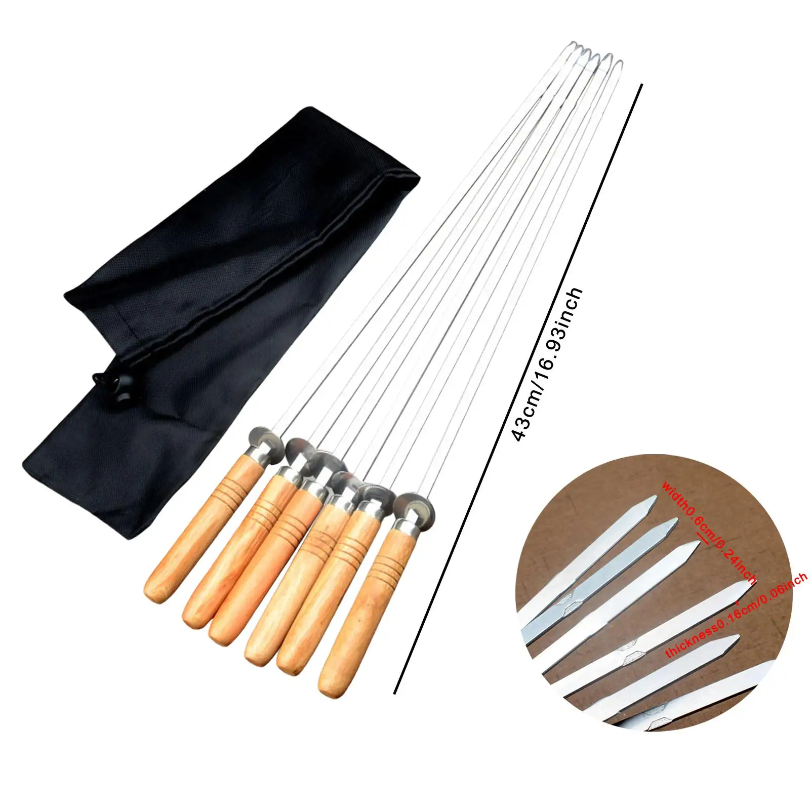6Pcs Stainless Steel Flat Skewers Barbecue Skewers for Cooking Picnic Meat 6Pcs Stainless Steel Flat Skewers Barbecue Skewers for Cooking Picnic Meat