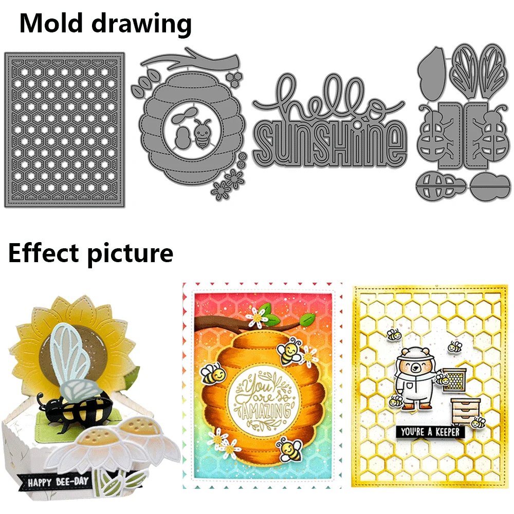 Bee-Themed Honeycomb Metal Cutting Dies for DIY Crafts and Scrapbooking