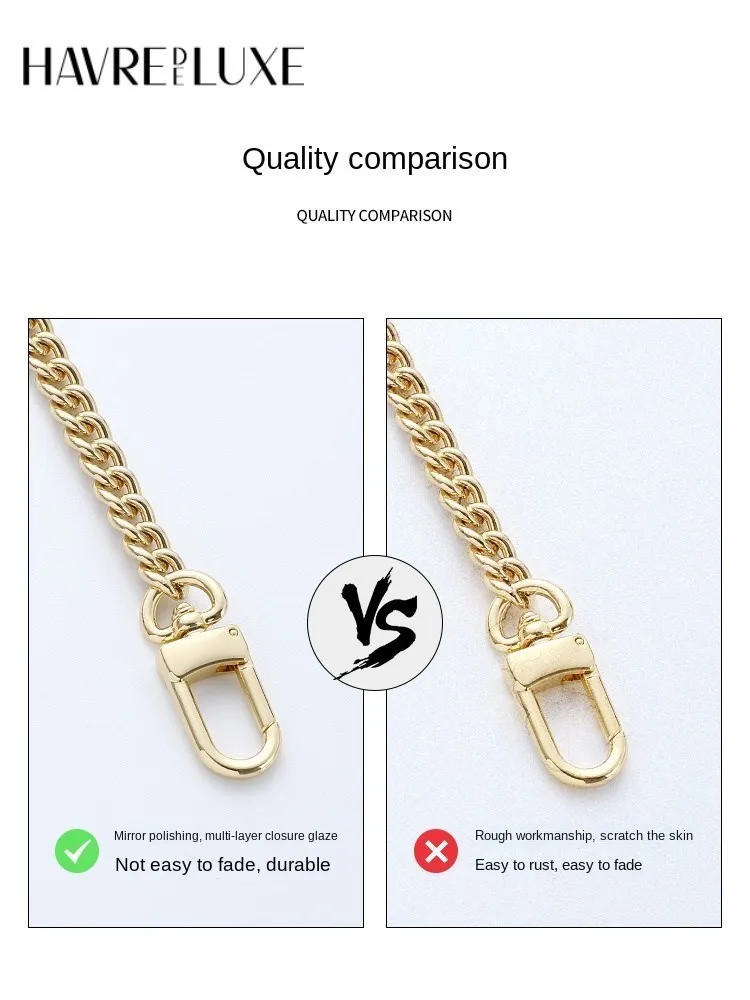 Golden Bag Chain Accessories Metal Extension Chains Underarm Crossbody Shoulder Belt Replacement Bags Strap For Women's Bag