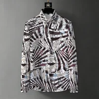 Chemise à manches longues pour homme style streetwear, imprimé graffiti géométrique rétro, haut décontracté et tendance anti-plis 6