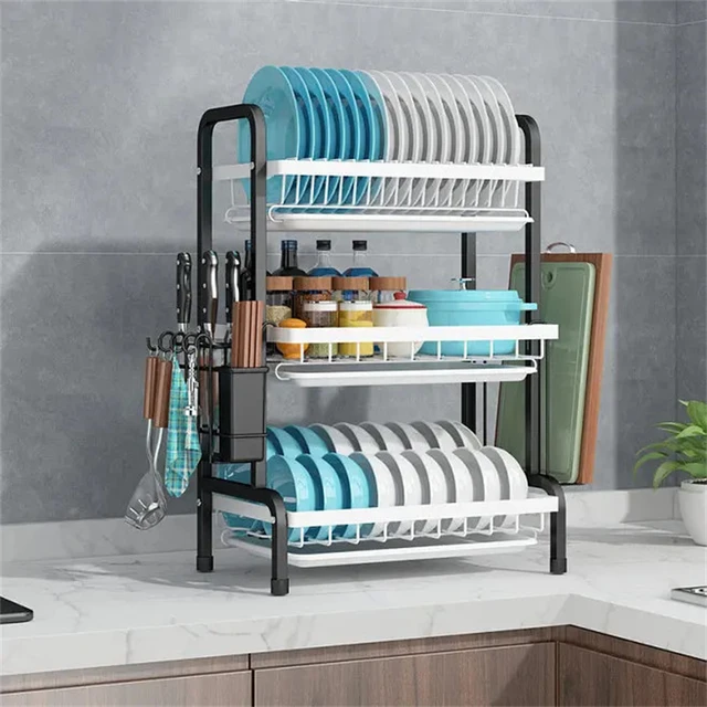 2 Tier Dish Drying Rack With Drainboard Set, Large Dish Racks For Kitchen  Counter, Dish Drainer Rack With Utensil Holder - AliExpress