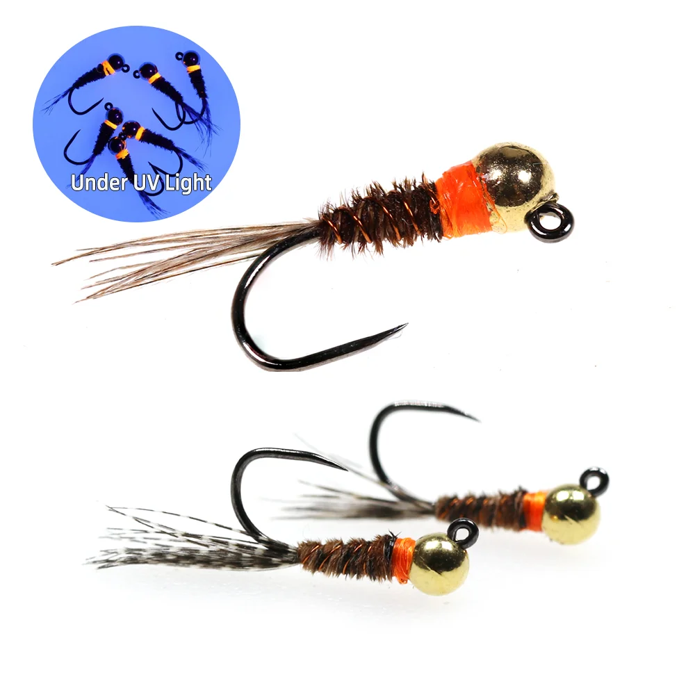 5 Stück # 12 # 14 # 16 Tungsten-Kugelkopf-Perdigon-Nymphen mit orangefarbenem Kragen, Euro Wet Nymph Fliegenfischen für Forelle, Grauforelle, Barsch, Angelköder