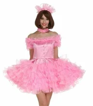 

Sissy French Maid Off Shoulder Organza Puffy Skirt Dress Pink Custom