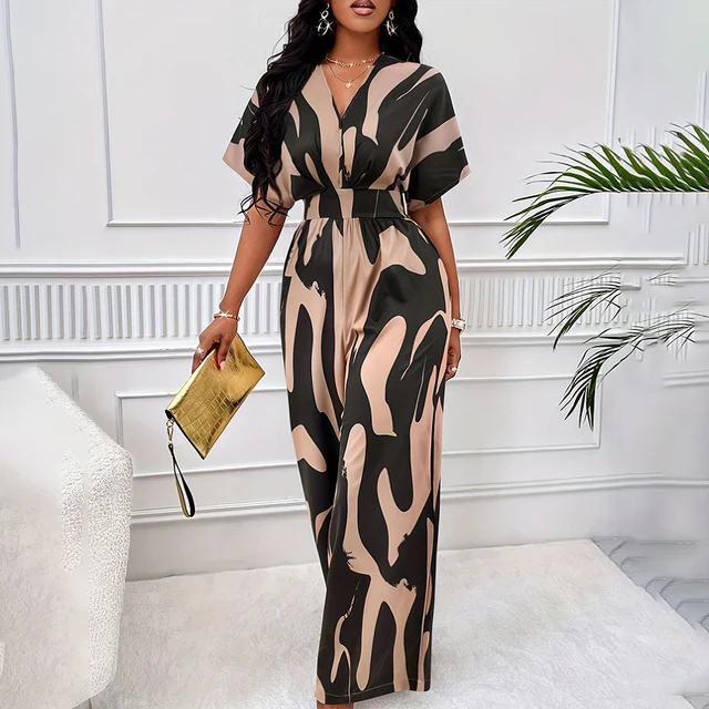One Piece Suit Jumpsuit  For Women 2024 Summer High Waist Sexy Short Sleeve Playsuit Outfit Slim Fit Loose Wide Leg Long Pants 2