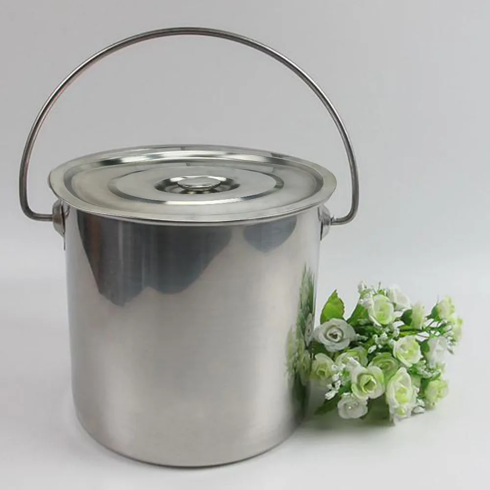 6L/12L/20L Bucket with Lid & Handle Water Storage Pail Metal Milking Bucket Stainless Steel Extra Thick 4