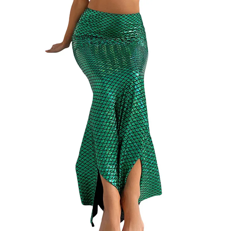 Female Long Skirt Summer 2022 Fish Scale Print High Waist Package Hip Close-Fitting Dress |