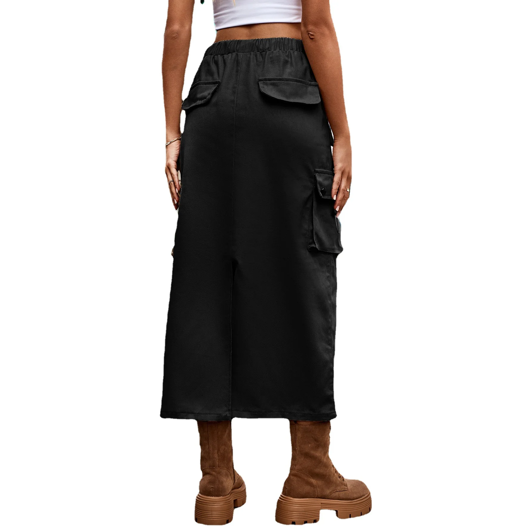 

American Style Woman Skirt Pockets Spring Summer Vestido Fashion Cargo Woman Skrits