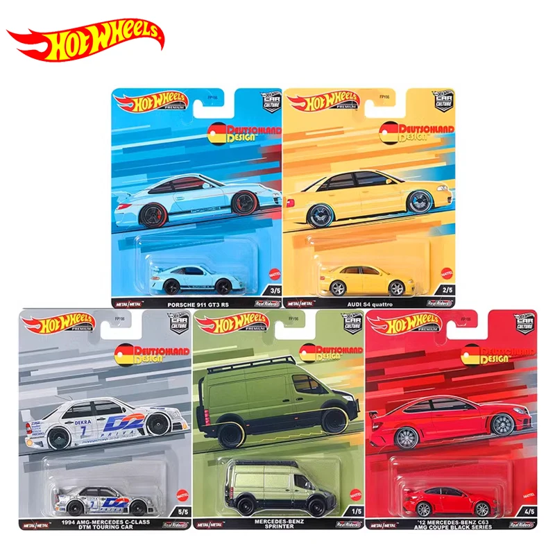 Original Hot Wheels Premium Car Deutschland Design 1/64 Diecast Vehicle Porsche 911 Audi S4 Mercedes Benz Model Kids Toys Boys