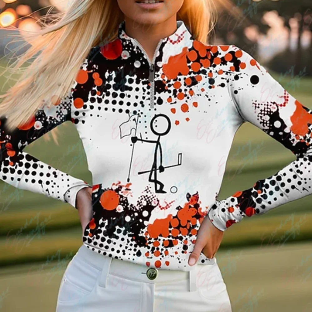 Women's Polo Shirt Golf Shirt Breathable Quick Dry Moisture Wicking Long Sleeve Golf Funny Printed Tennis Top