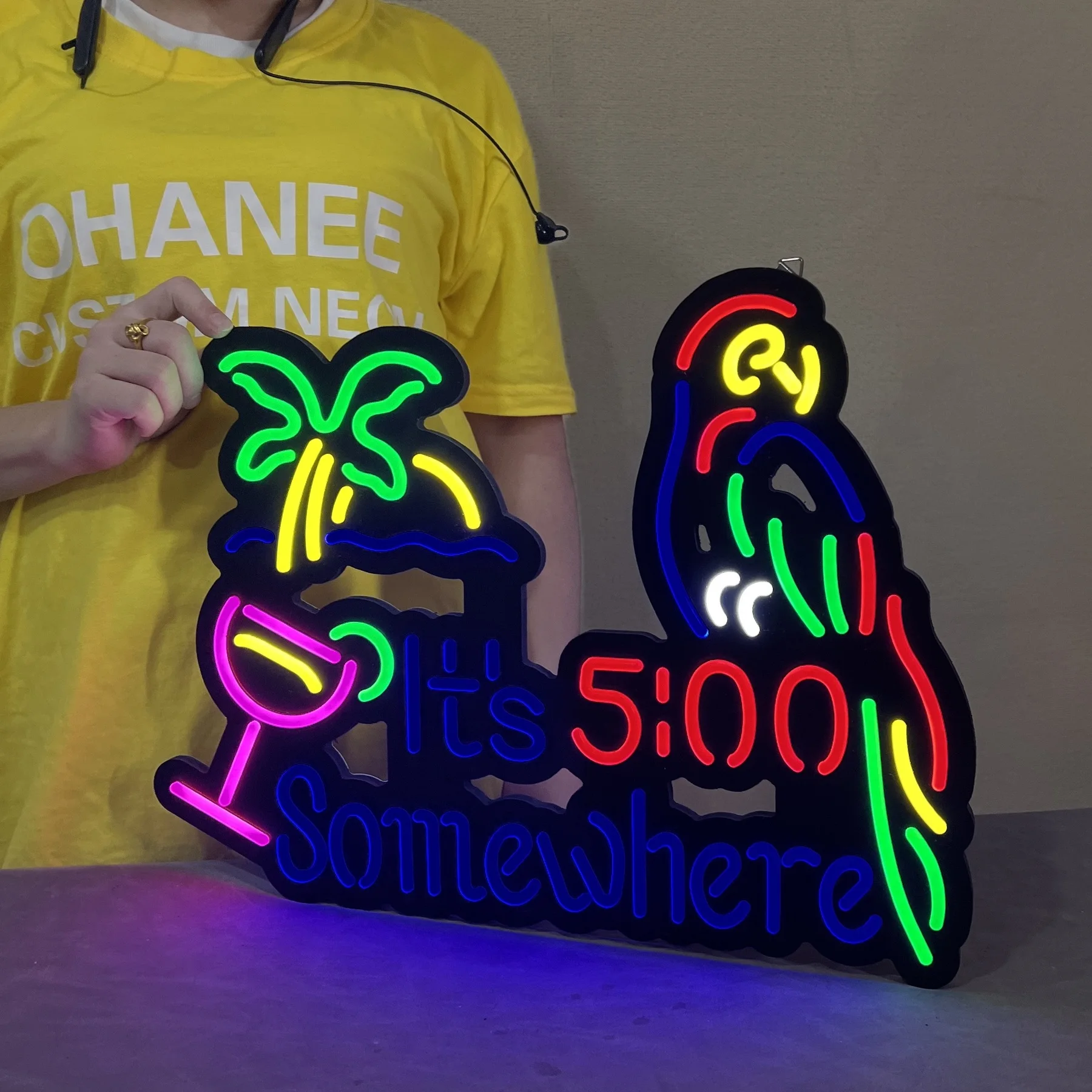 Flamingo Its 5 00 Some O'clock Where Neon Sign for Wall Décor Dimmable
