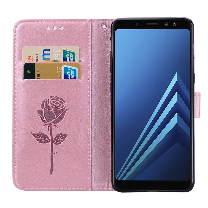 Leather Case Samsung A8 Plus Flip Cover Rose Flower Flip Case For