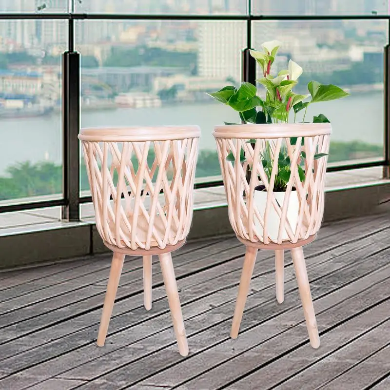 

Rattan Basket Flower Stand Large Floor Decorative Planter Sturdy Rattan Plant Pot With Legs Boho Display Floor Flowerpot Basket