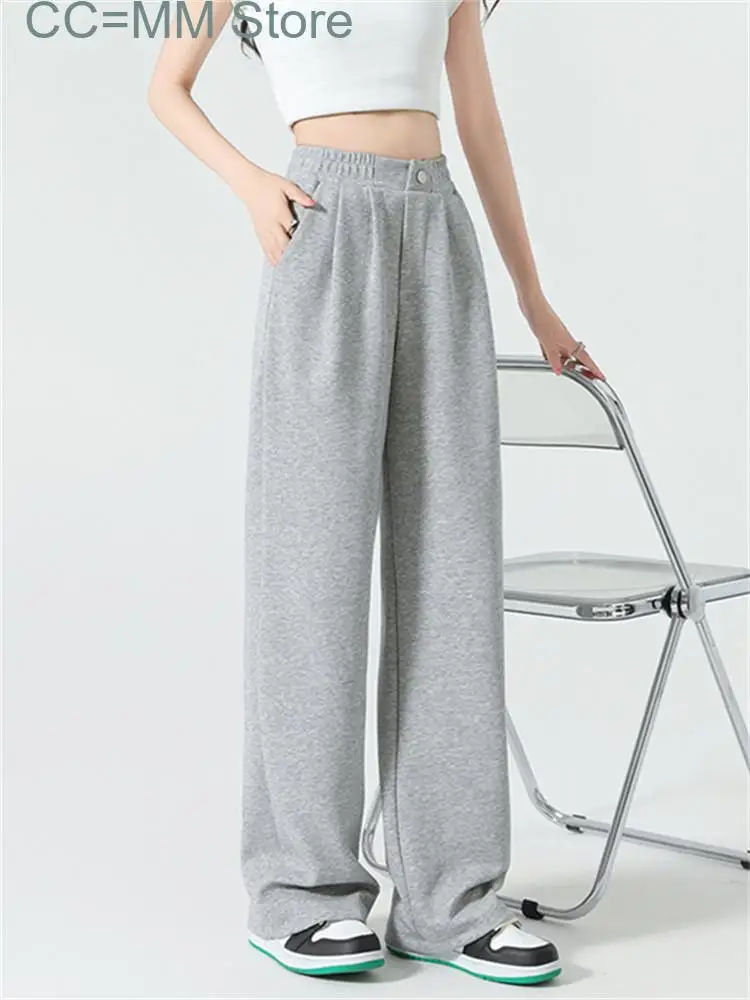 New High Waisted Baggy Pants Women Spring High Waisted Fashion Wide Leg Pants Ladies Solid Chic Casual Pants